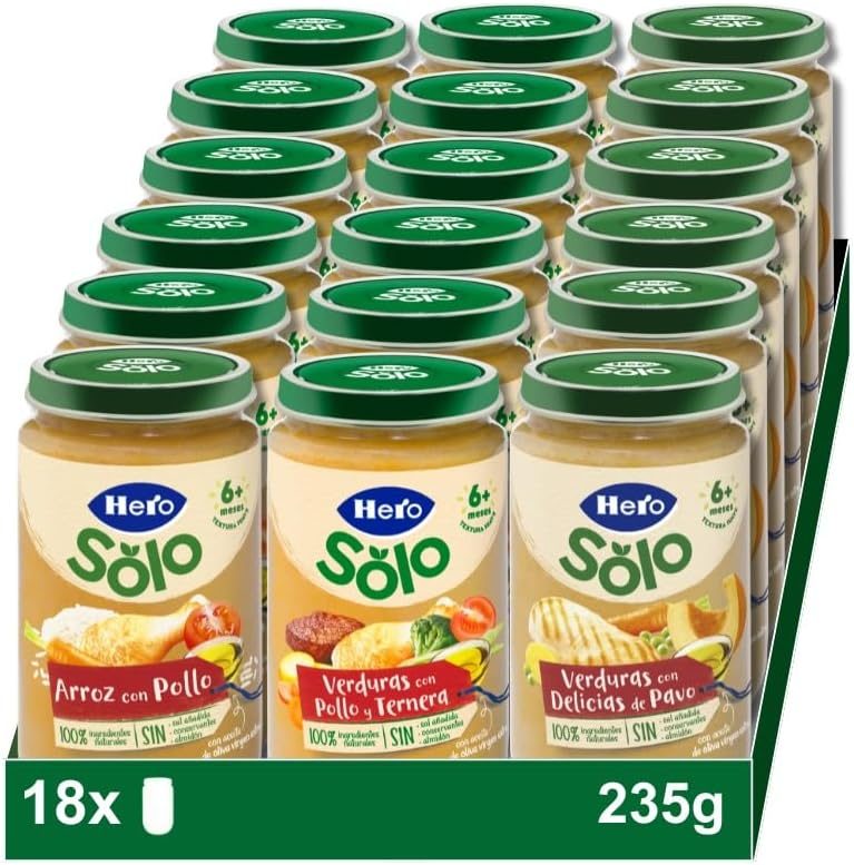Hero Solo caja mixta de carne · pack 18 tarritos (235 g), desde 6 meses