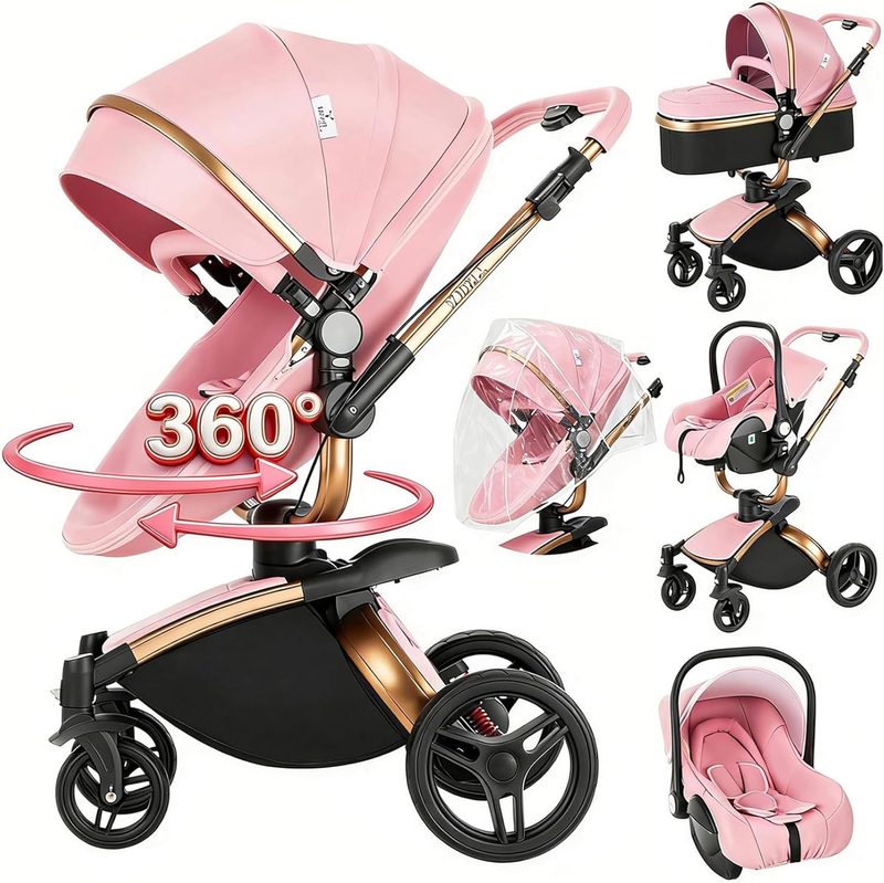 Magic ZC carrito 3 en 1 rosa · giratorio 360° y plegado con un clic