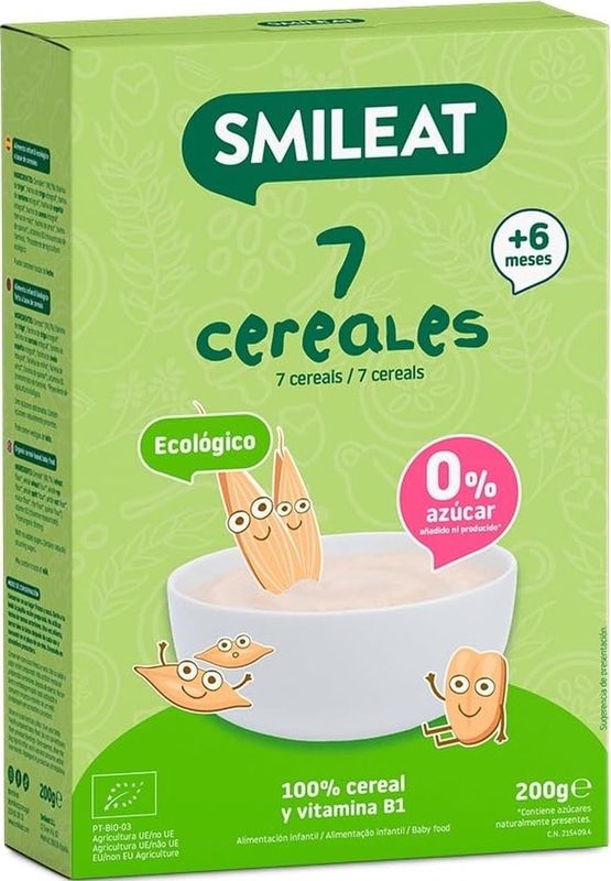 Smileat papilla ecológica 7 cereales · sin azúcar añadido