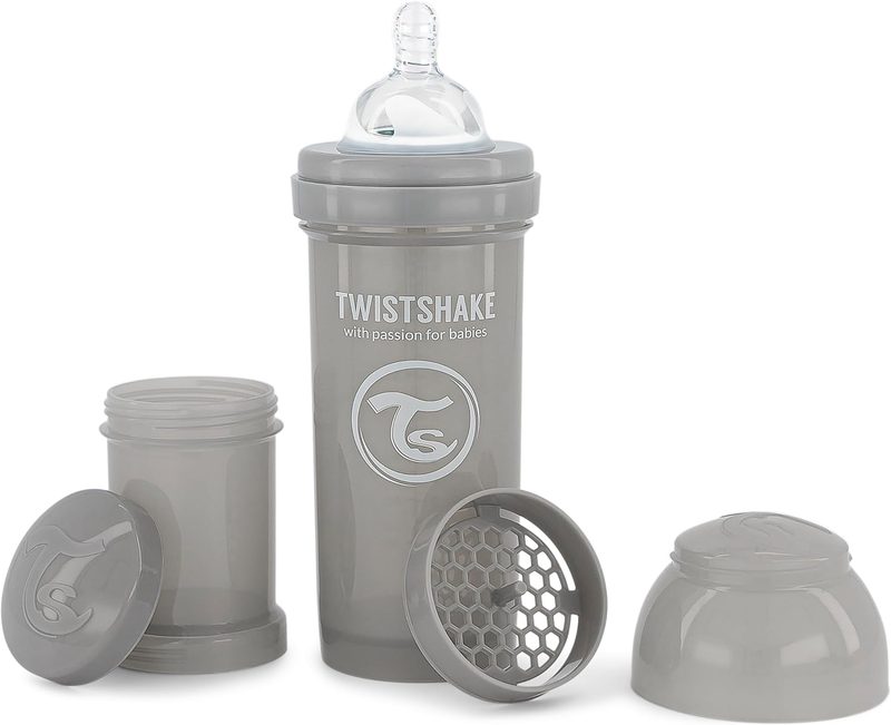 Twistshake biberón anticólicos 260 ml · con depósito y mezclador (gris)